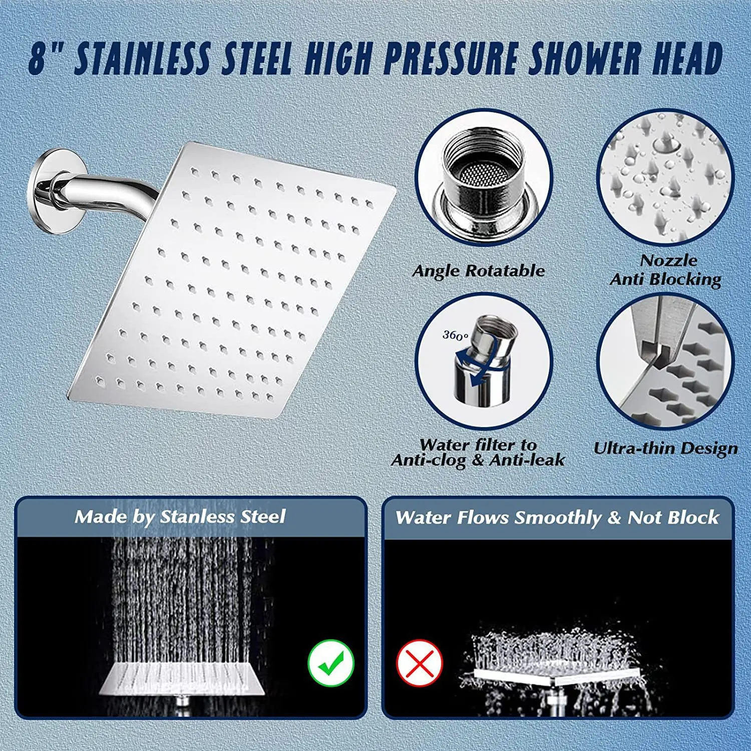 Description Picture 5 of item8/10 Inch Black Bathroom Rain Shower Set with Hand Shower Head Luxury Ceiling High Pressure Shower System Bathroom Faucet Set