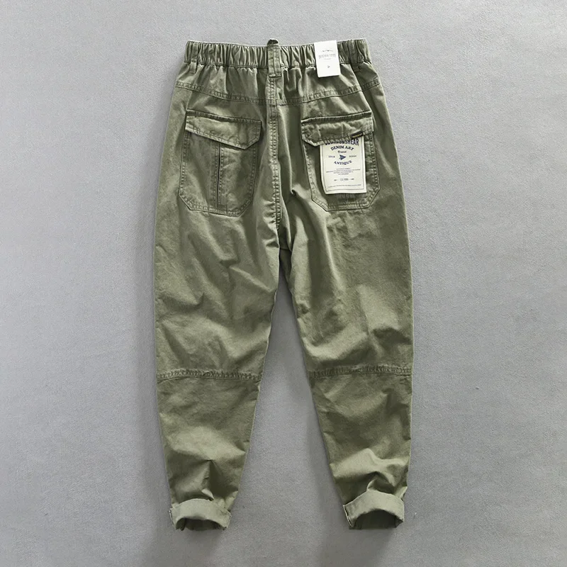 Spring New Casual Cargo Trousers for Men Simple 100% Cotton Solid Color Men Clothing Oversize AZ614