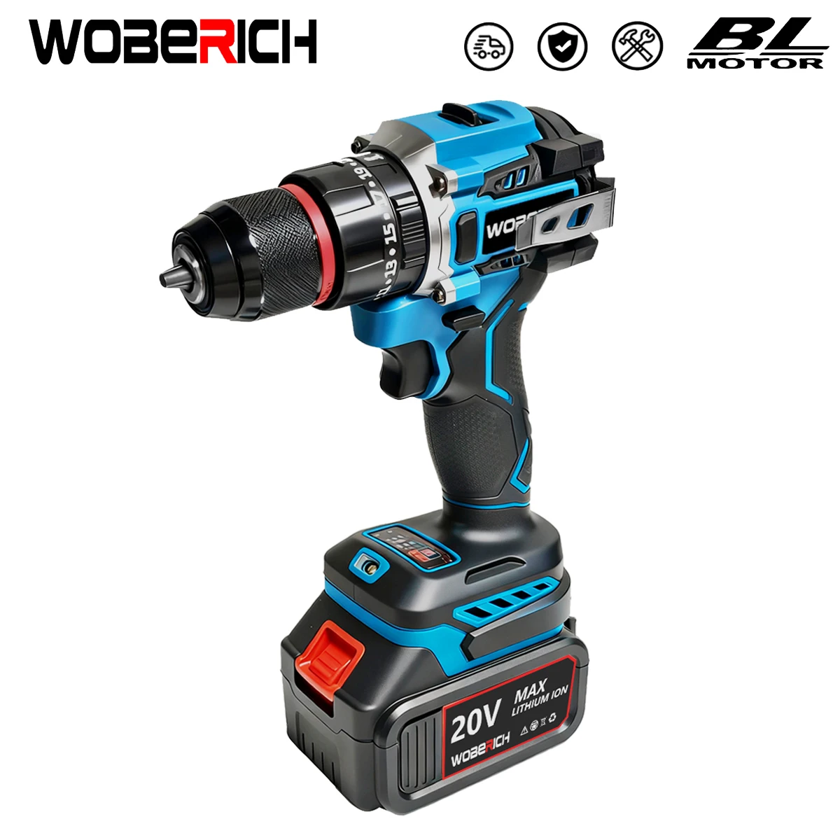 WOBERICH 10MM Electric Impact Drill Brushless Motor 2 Torque Cordless Rechargeable Power Tools For Makita 18V Battery Pin