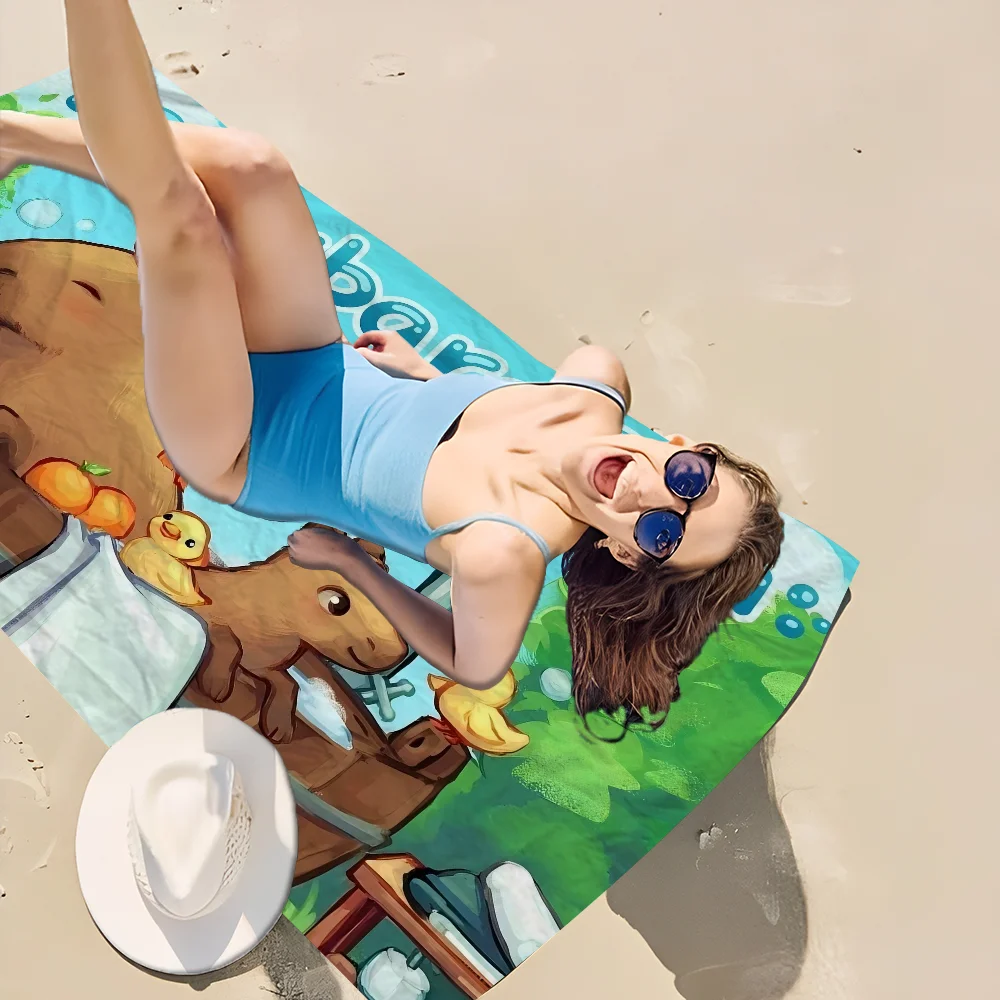 Cartoon Capybara Big Microfiber Beach Towels Quick Dry Towel Sand Beach Towels Pool Towel for Travel Swim Pool Yoga 3