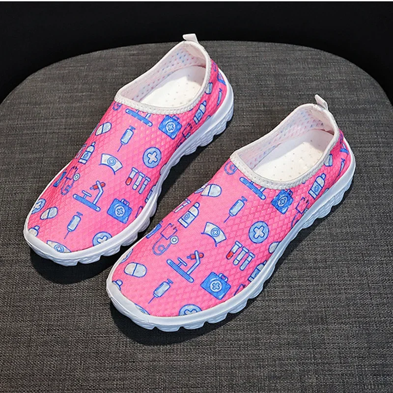 Ladies Loafers Cartoon Nurse Doctor Print Women Sneakers Slip on Light Mesh Casual Shoes Summer Breathable Flats Zapatos 6