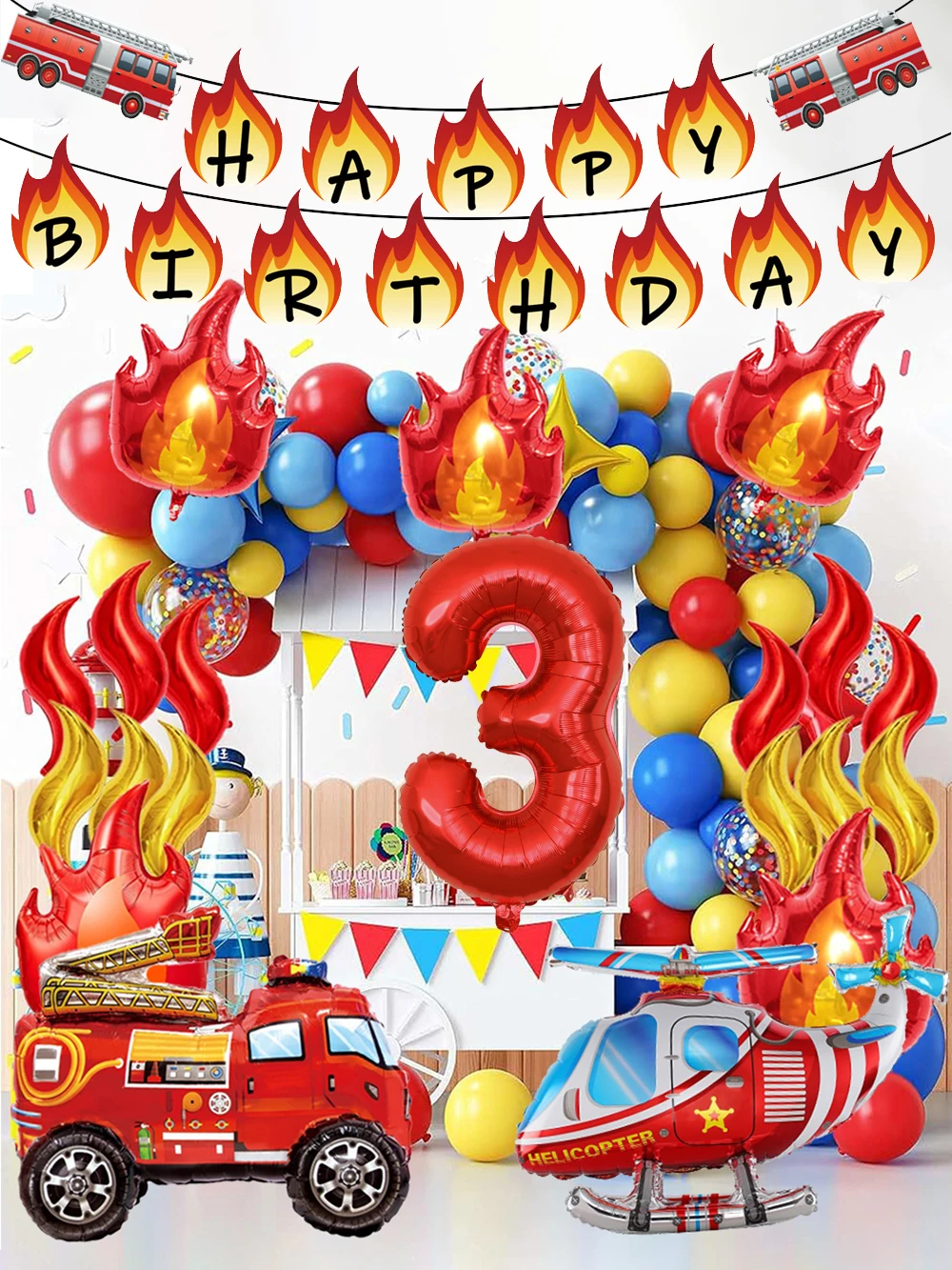 Feuerwehrmann Geburtstagsdekoration Feuerballons Folienflammenballon für Jungen Feuerwehrmann Thema Feuerwehrauto Geburtstag Party Dekoration Zubehör – Detail 1