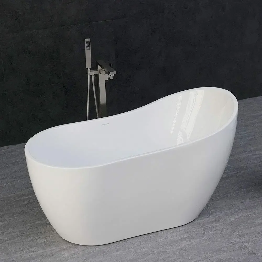 Contemporary White 54" Acrylic Freestanding Bathtub Soaking Tub with Brushed Nickel Overflow Non-Slip Design High Quality 4