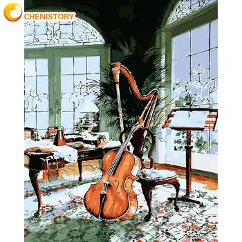 Cello in music room still life painting by numbers