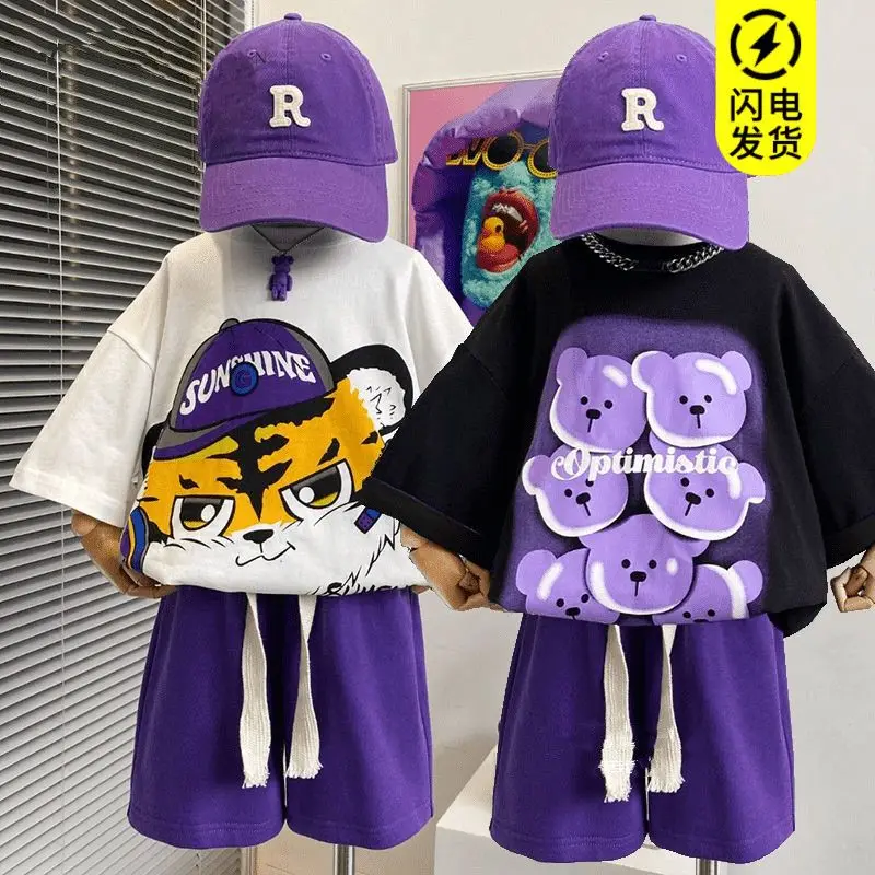 

2023 summer New Boys Clothes Sets Short Sleeve Sweatshirt + Pants 2PCS Kids Clothing Children Outfits Teenage 4 6 8 10 12 Years