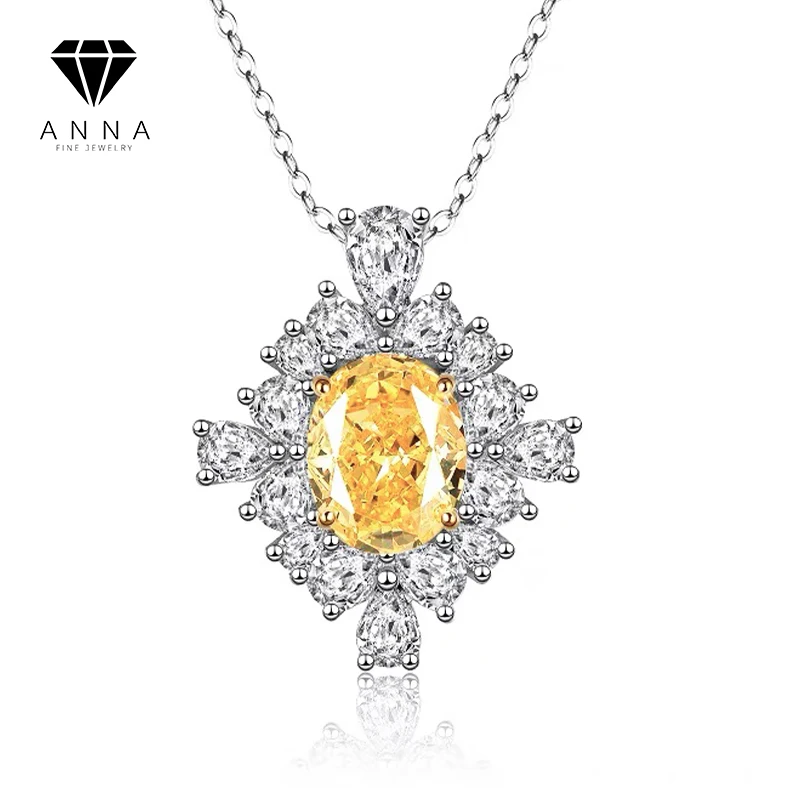 

Luxury 3CT Yellow High Carbon Diamond Necklace Pink Stone 100% s925 Sterling Silver Platinum Plated Wedding Dinner Fine Jewelry