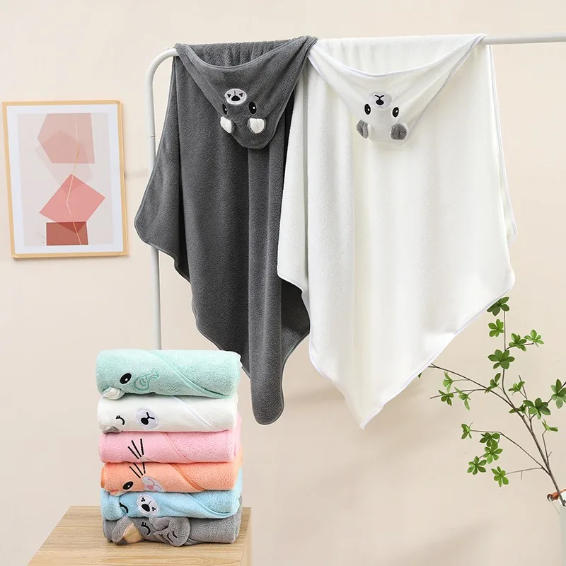 0-3Y Baby Shower Unisex Baby Bathrobe Flannel Cloak Cartoon Boy Girl Ultra-Soft Hooded Spa Robe Bath Towel Newborn Cover-Up towel cloak