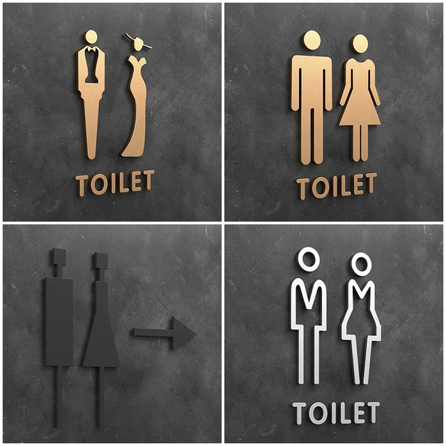 Acrylic 3D Arrow Toilet Sign Plate Elegant Wash Room Door Wall Label Sticker WC Bathroom Signage Board Art Home Bathroom Decor