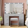 2024 NEW Vanity Desk with Stool, Makeup Table with Lighted Mirror, 3 Color Lighting Modes, Brightness Adjustable, Dressing Table 6
