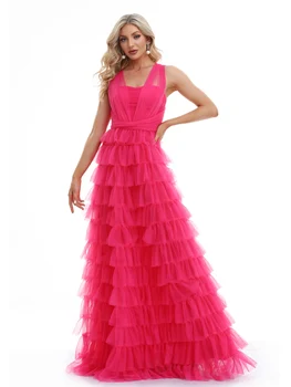 فساتين سهرة رسمية فاخرة بدون أكمام على شكل حرف v من التل 2025 أنيقة لحفلات الزفاف من التل للنساء فساتين كوكتيل لوصيفة العروس للحفلات الراقصة 4