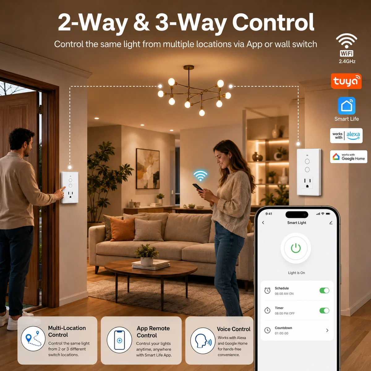 Melery AU Smart Tuya WiFi Light Switch Argentina Plug Australia Outlet Touch Glass Wall Socket Remote by Alexa & Google Home — view 6