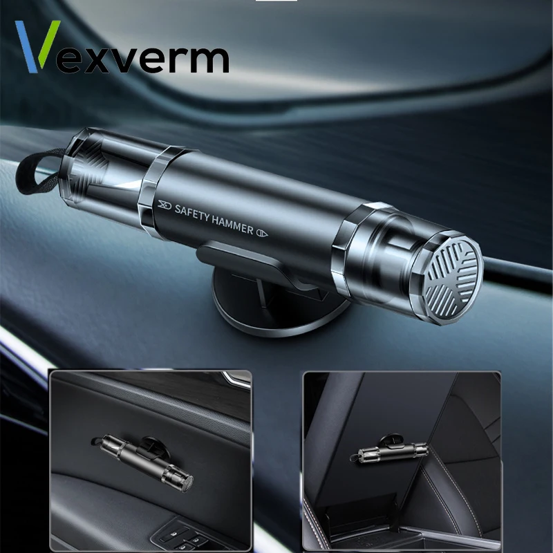 Car Safety Hammer 2-in-1 Window Glass Breaker Seat Belt Cutter High Hardness Tungsten Steel Emergency Rescue Tool With Base