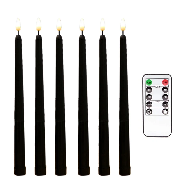 

12Pcs Flameless Black Taper Candles Flickering With 10-Key Remote Timer, Operated LED Candlesticks Window Candles