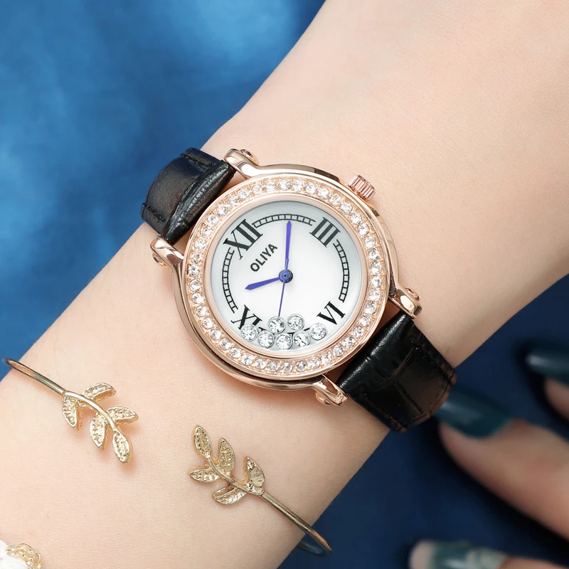 Elegant woman watch steel strap fashion woman glamour rolling shiny diamond blue face student watch zegarek damski reloj muje