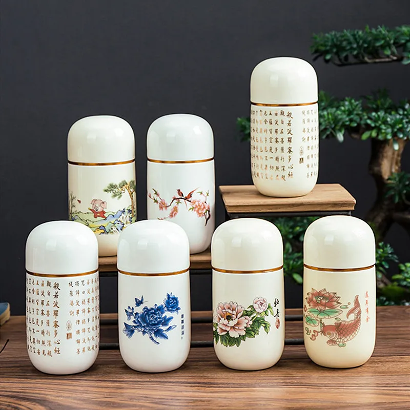 Handmade Ceramic Tea Caddy Travel Portable Tea Cans Airtight Jar Home Candy Coffee Storage Moisture-proof Jar Tea Set Supplies