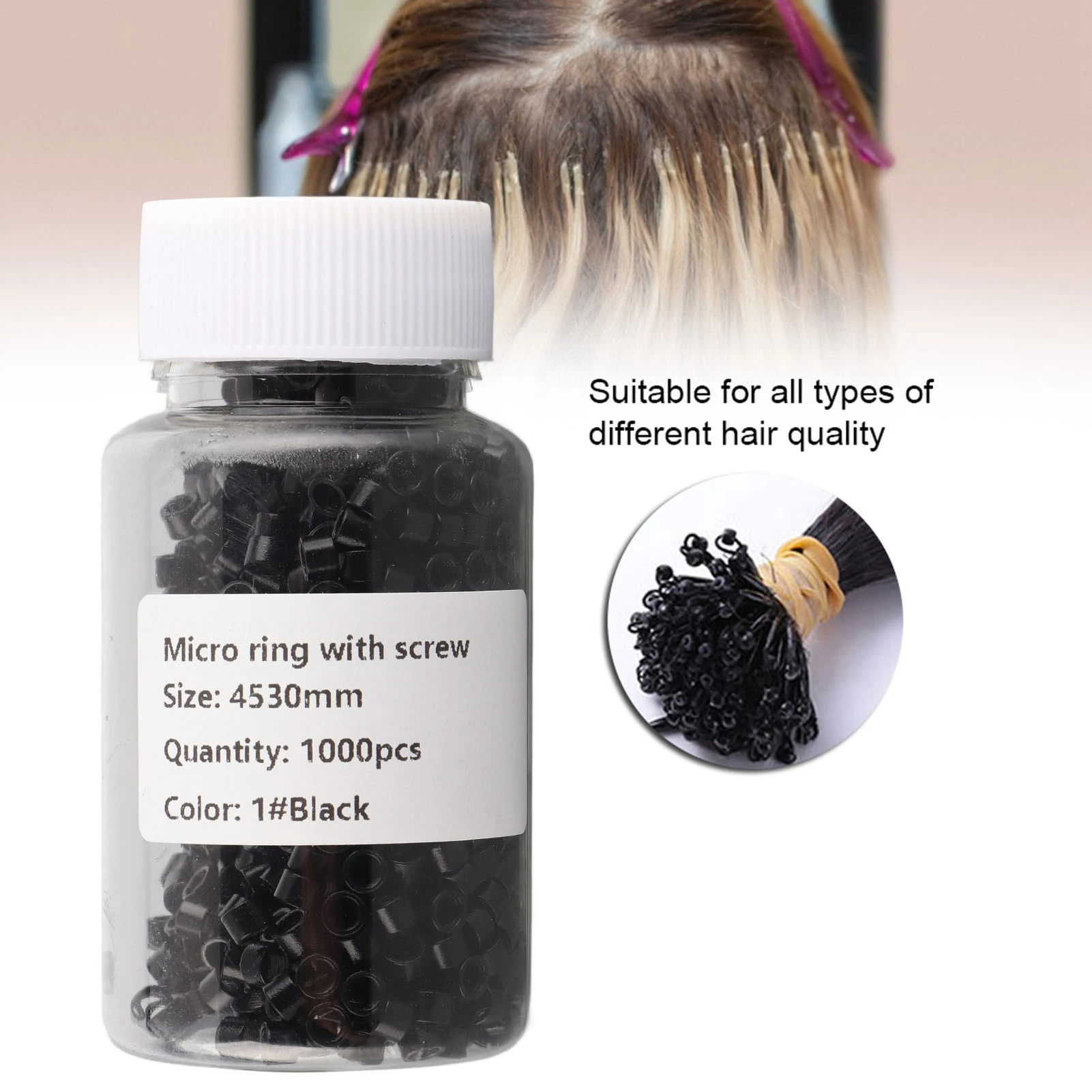 1000PCS Aluminum Micro Links Rings Beads Screw Micro Rings Hair Extension Tool Black Hair Extension Beads Hair Extension Rings 2