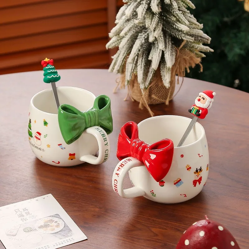 2025 New Cute Christmas Ceramic Mug with Bow, Stylish Cute Bow Mug Coffee Cup for Home, Perfect Holiday Gift and Party Favor