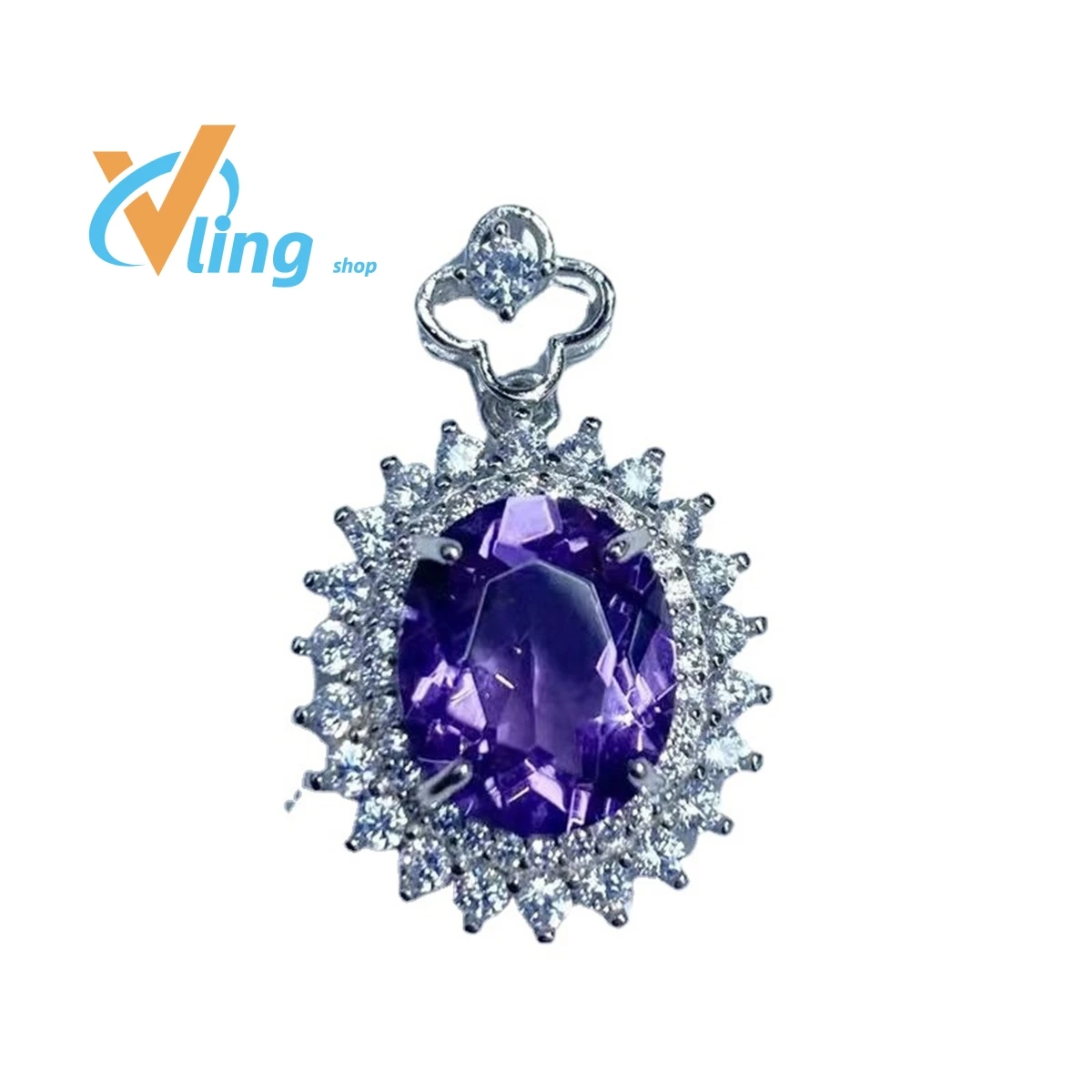 ExquisiteS925 Silver Inlaid Natural Amethyst Pendant Women Egg-shaped Fashion Wholesale Gift Charm Retro Amulet Simple Versatile