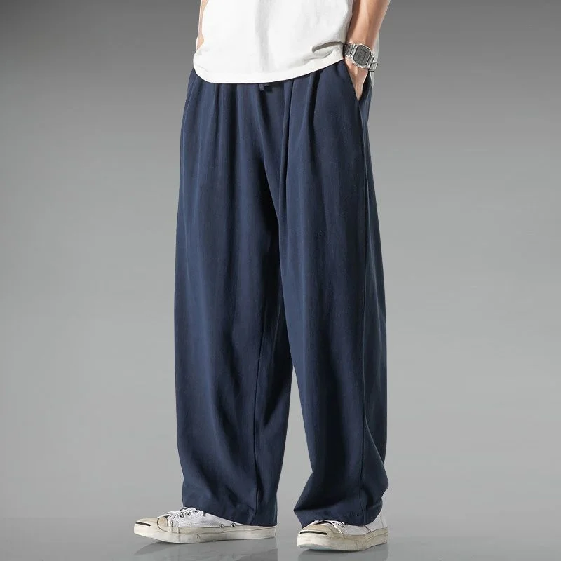 Summer Large Size Linen Wide Leg Pants Men's Casual Comfortable Loose Fit Straight Tube Trousers Long Pants Casual Pants