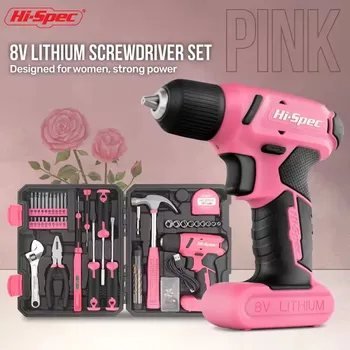 Hi-Spec 53pc USB Electric Screwdriver 4V Li-ion Cordless Hand Tool Set Household Tool Kit DIY Tools With Plastic Storage Toolbox