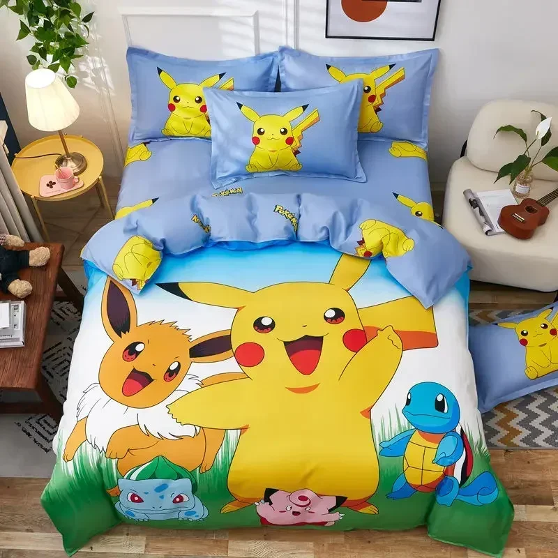 pokemon-series-cartoon-cotton-pikachu-3pcs-4pcs-set-of-boys-and-girls-quilt-cover-student-three-four-pieces-set-pack