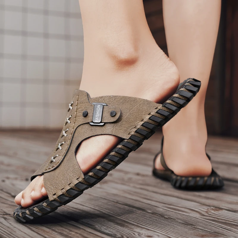 Male Half Drag Quick Dry Slippers Outdoor Half Shoes Comfortable Men's Sandal Leisure Beach Shoes for Men Hand-stitching Flats