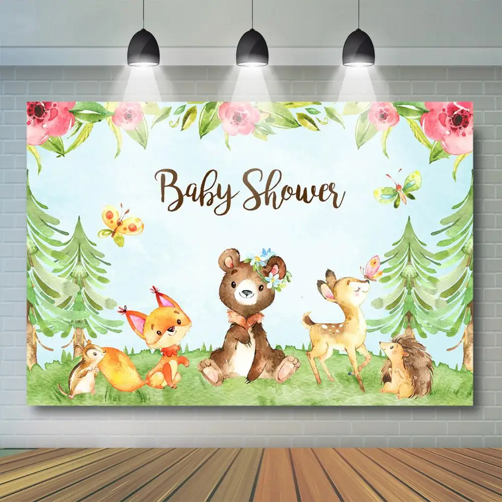 Mocassino Woodland Baby Shower Sfondo Primavera Safari Baby Shower Decorazione Per Feste Woodland Animal Background