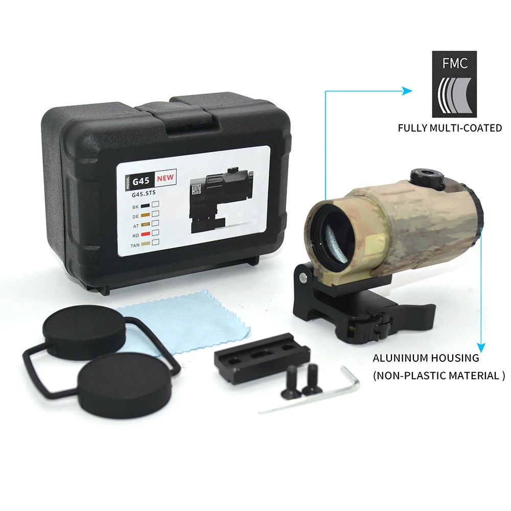 Tactical Airsoft G45 5X Magnifier 558 553 EXPS3 Red Dot Combo Scope Optics with QD Mount for 20MM Rail