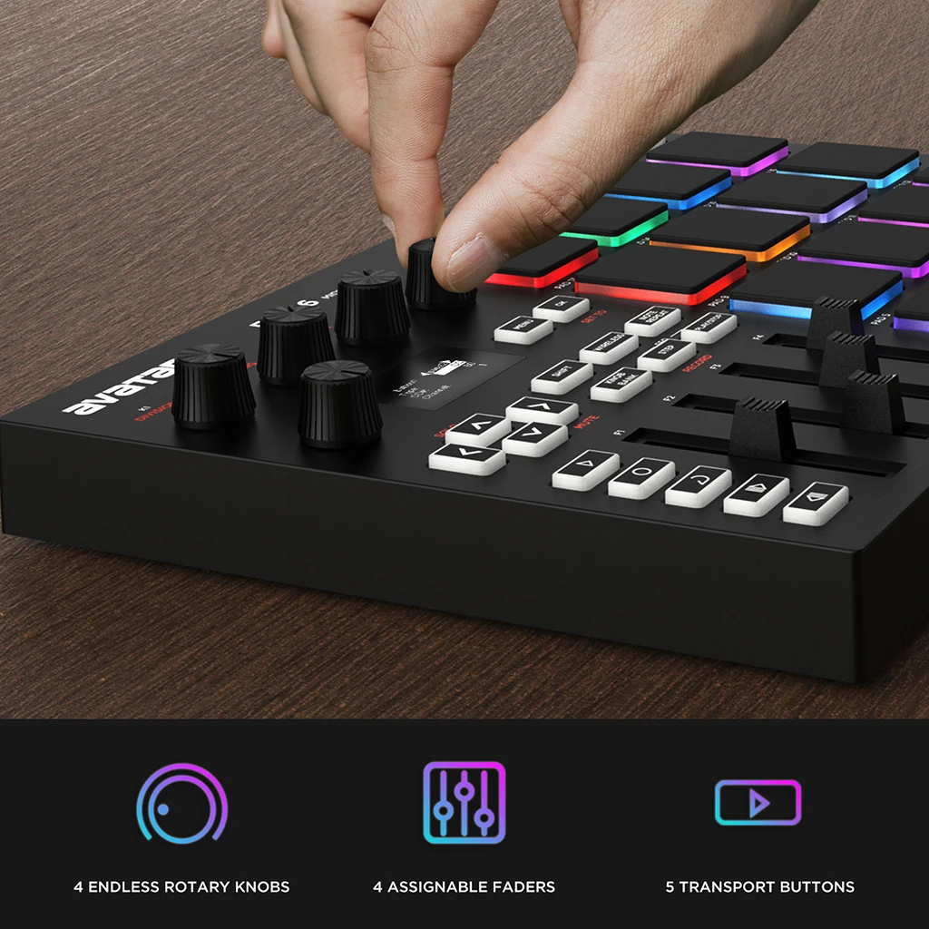 EMP16 MIDI pad controller beat maker machine with Bluetooth 16 RGB velocity sensitive beat pads 16 Level full/half Level OLE electronic musical instrument,midi control keyboard