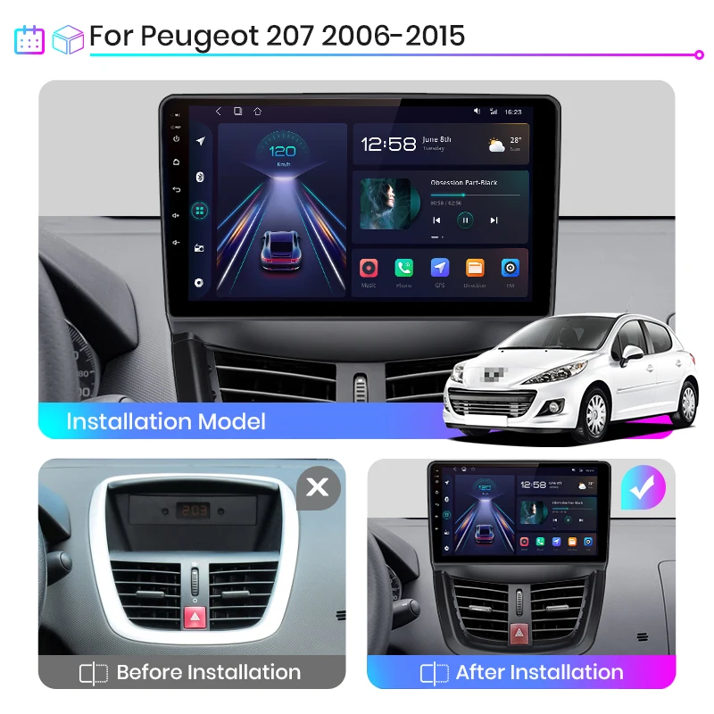 Junsun V1 Pro 8g+128g For Peugeot 207 