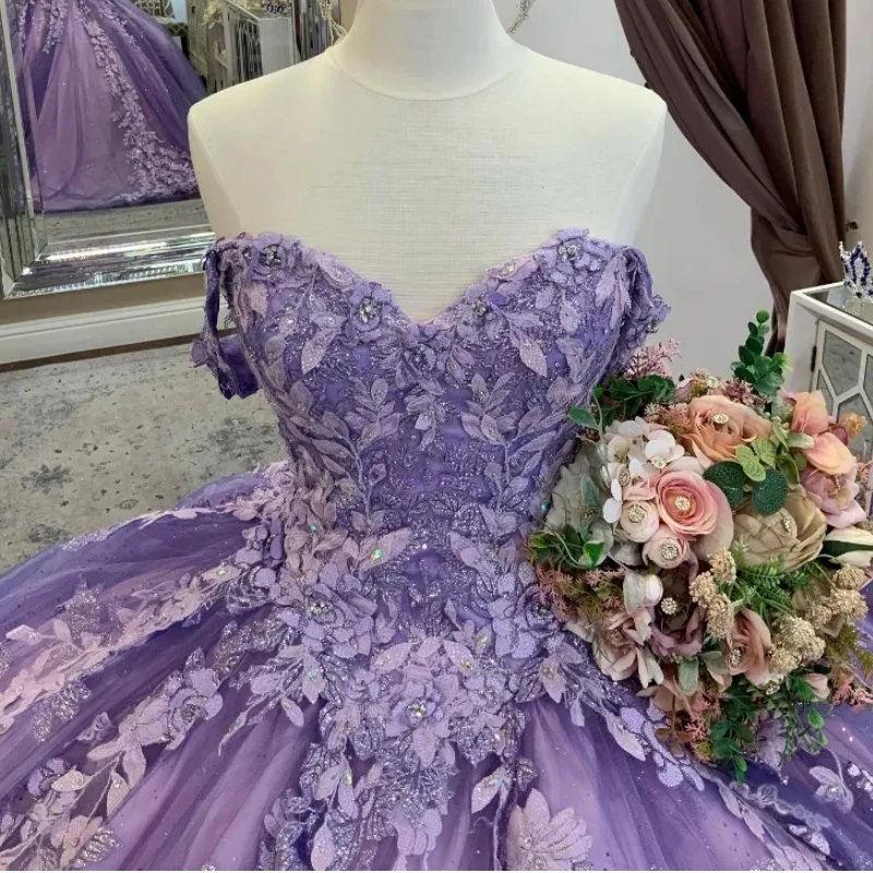 

Real Pictures Lavender Quinceanera Dresses Ball Gown Appliques Lace Beaded Mexican Sweet 16 Dresses For Prom Vestidos 14 15 Anos
