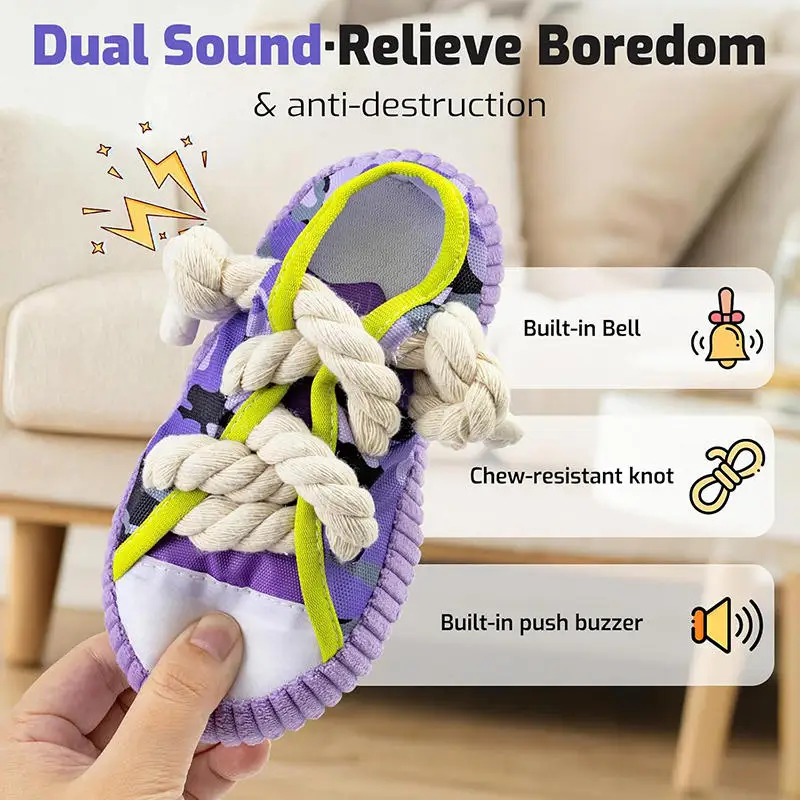 1PC Dog Toys Shoes Pet Cotton Rope Slippers Sound Making Toys Teeth Cleaning Built-in BB Airbag Round Ball Bell Various