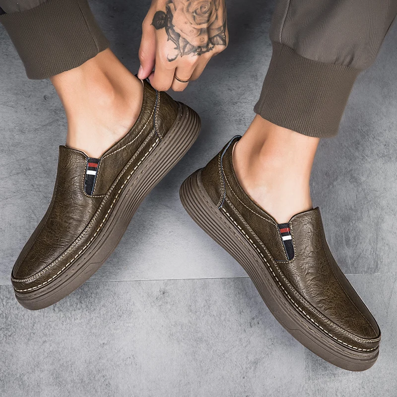 2025 Men's Casual Shoes High Quality Fashion Flats Genuine Leather Men Daily Round Toe Skateboarding Shoes Man Big Size 37-47 5