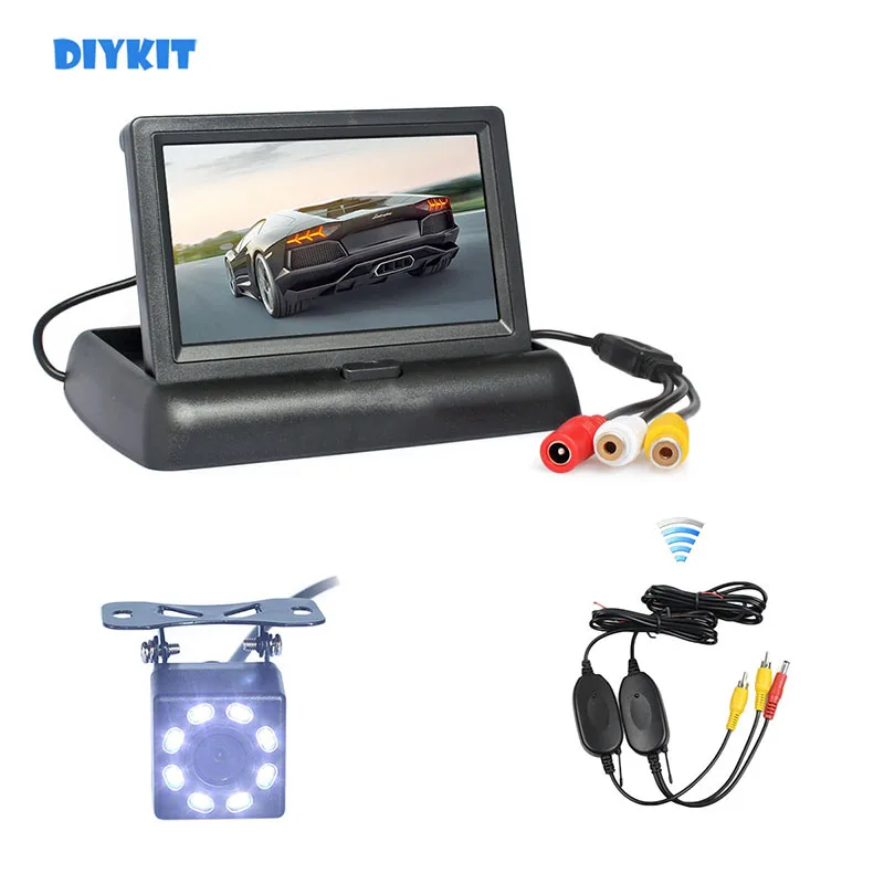 

DIYKIT Wireless 4.3inch Car Monitor LCD Display Reversing Camera Security Kit LED Color Night Vision Rear View Car Camera