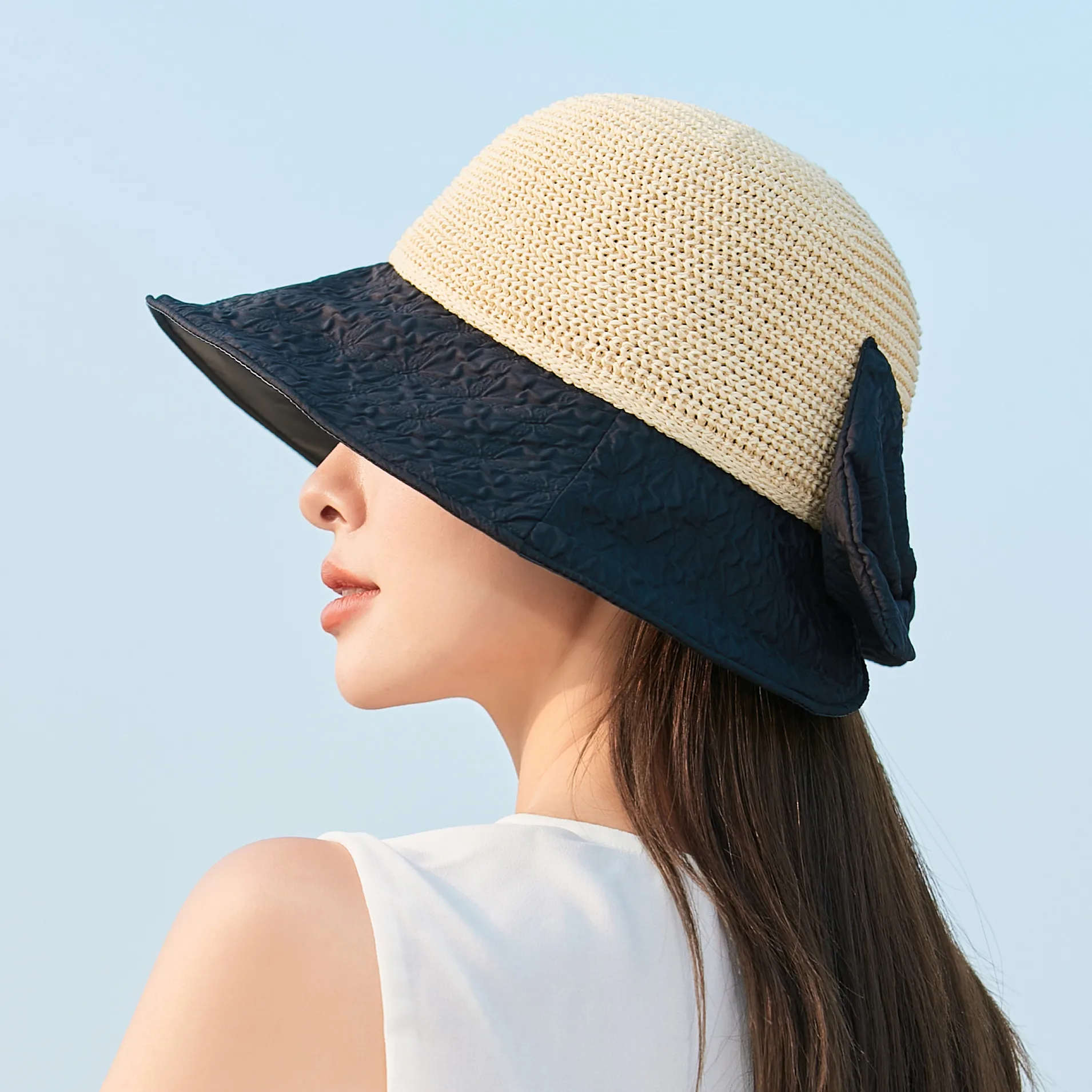 

Sun Tat For Women In Spring/Summer, Large Brim, UV-Proof, Korean Style, Versatile, Fisherman/Basin Hat With Bow, Sunshade Hat