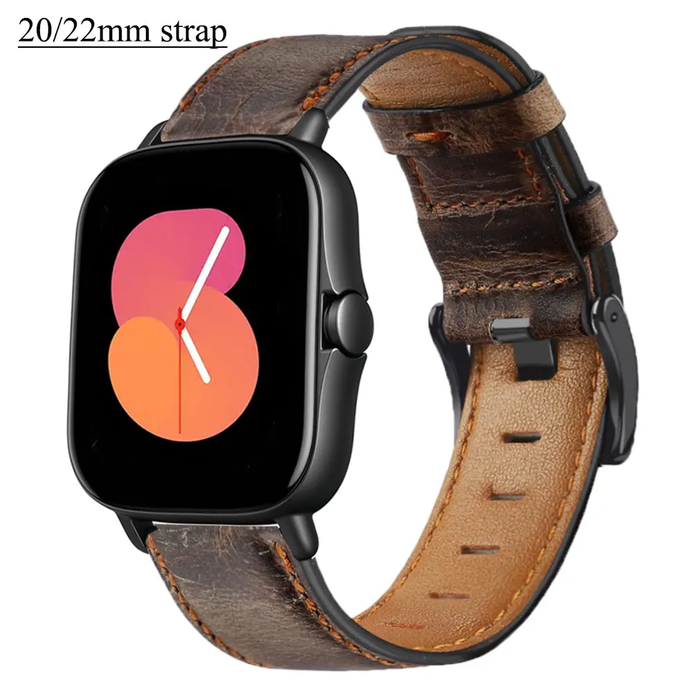 

20mm 22mm Leather band For Amazfit GTS 3 2 GTS2 Mini GTR 2e 3 Pro 42mm 47mm stratos 2 3 Genuine Watch Bracelet Amazfit bip Strap