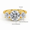 Round 3 Stone Moissanite Ring 3ct Engagement Minimalist Style Wedding Woman Real 14K Gold Hollow Ring 6