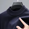 Mens Half Turtleneck Knitwear Sweater Autumn Mock Neck Sweatshirts Solid Color Pullover Streetwear Winter Warm Knitted Sweater 5