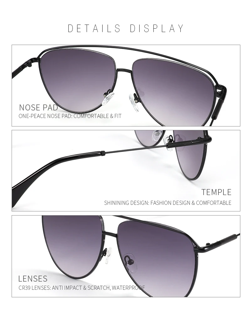 ZENOTTIC Trend Pilot Sonnenbrille Damenmode Double Bridge Metall UV400 Gradient Sonnenbrille Damen Outdoor Sonnenbrille – Detail 7