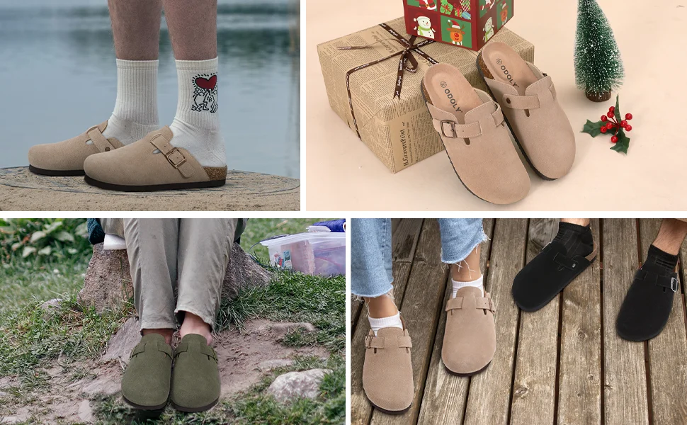 Women's Suede Mules Sandals With Arch Support And Cork Footbed_voghion.com