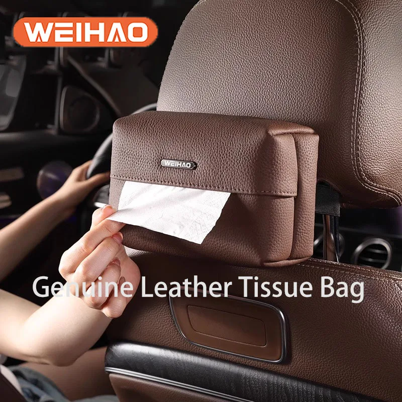 

WeiHao Car Tissue Bag Interior Napkin Box High-grade Leather Interior Storage Box for Cars Hand Rest Box Napkin Container