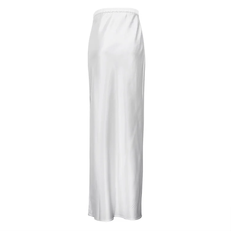 White Satin High Waist Long Skirt For Women Zipper Side Split Slim Elegant Party Maxi Skirt Y2k Outfit Female Long Skirt