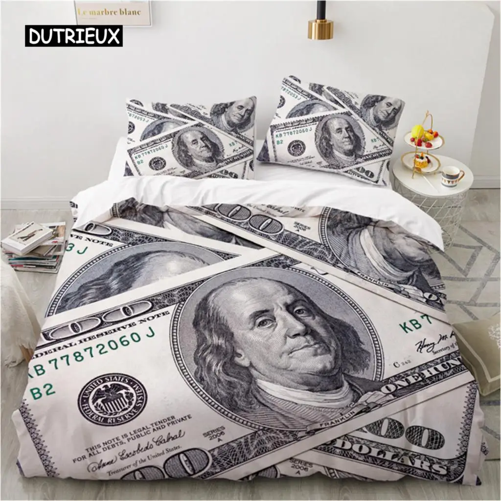 

Пододеяльник с долларовыми купюрами из микрофибры, банкноты из США, Федеральный резерв США с портретом Бен-Франклина, декор для комнаты