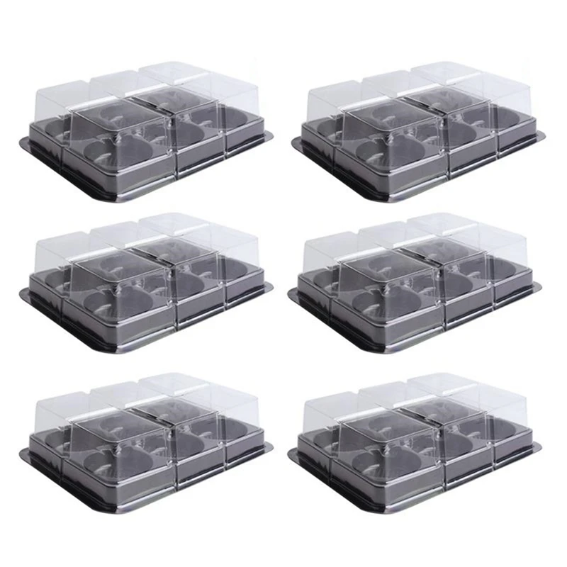 

100 PCS 6 Cavities Plastic Mooncake Tray Transparent Muffin Cupcake Mochi Container