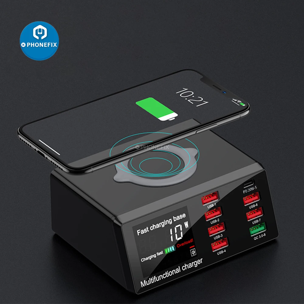 다기능 충전기 MECHANIC V-Power 8Pro USBX9 X9M 110W USB 무선 스마트 LED 디스플레이 빠른 충전 전화 충전 스테이션