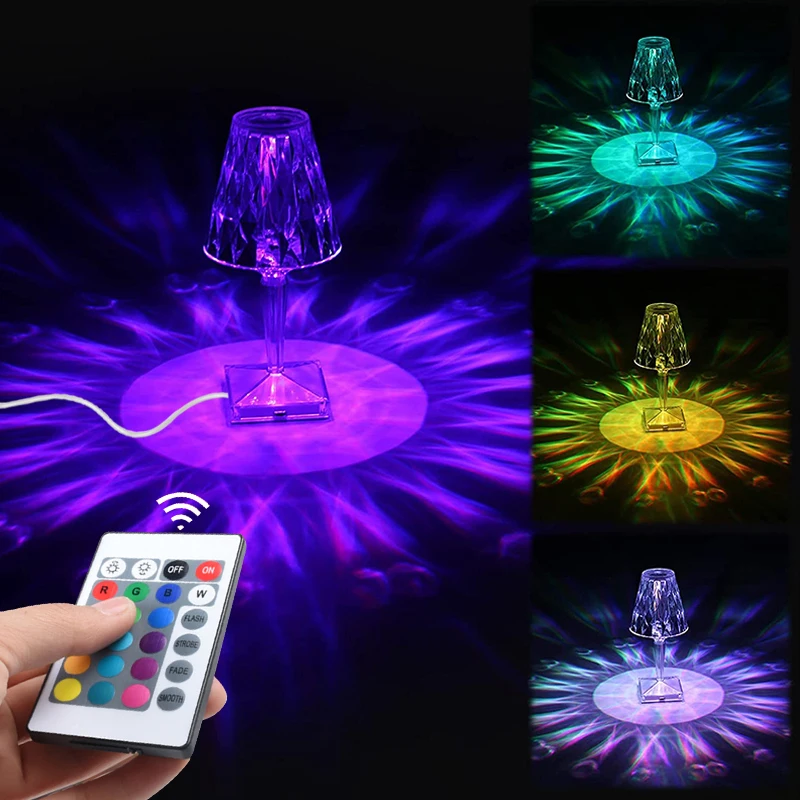 

1/2pcs USB Diamond Night Light LED Desktop Desk Lamp Bedroom Bar Restaurant Crystal Remote Control Bedside Reading Lamps Gift