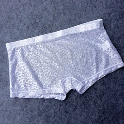 Sexy Men Trunks Lace Sheer Pouch Thin Boxer Briefs Underwear Underpants Panties Sissy Lingerie For Men Ultra-Thin Boxers