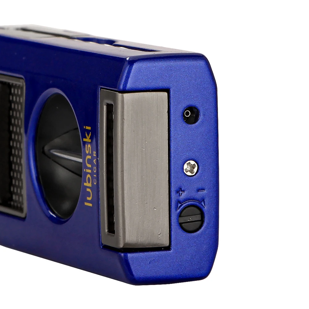 LUBINSKI 2 Torch Lighter Portable Metal V Cutter Cigar Lighter Butane Gas Jet Blue Flame Needles Punch Cigar Lighters