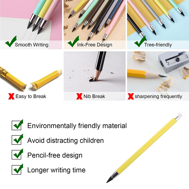 7Pcs Infinity Pencil Inkless Pencil Forever Pencil NO-Sharpening Pencils for Kids Writing Drawing Students