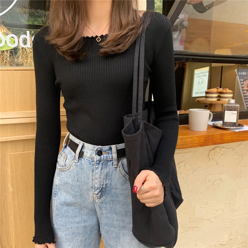 O-Neck Ruched Women Sweater High Elastic Solid 2022 Fall Winter Fashion Sweater Women Slim Sexy Knitted Pullovers Pink White cute sweaters